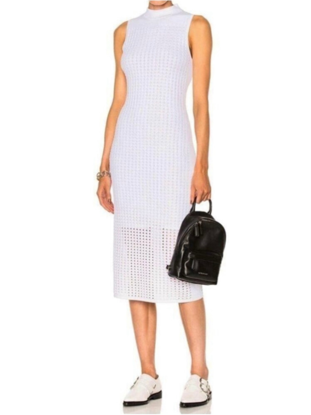 RAG & BONE INGRID SLEEVELESS EYELET MESH MIDI DRESS EHITE SIZE SMALL